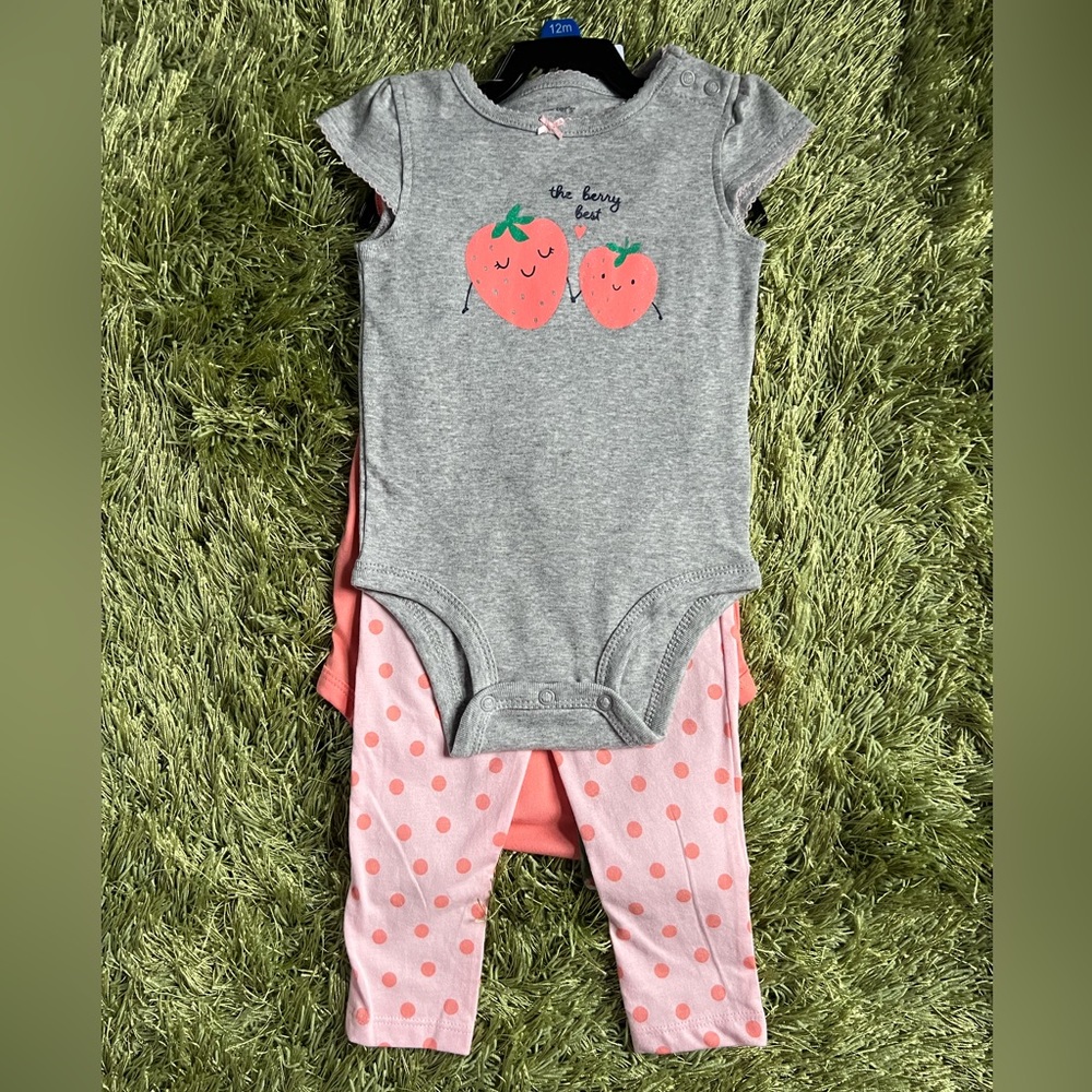 Carters TWO Two Piece Outfits Strawberry Floral Lace tank top and pants 12m NWT